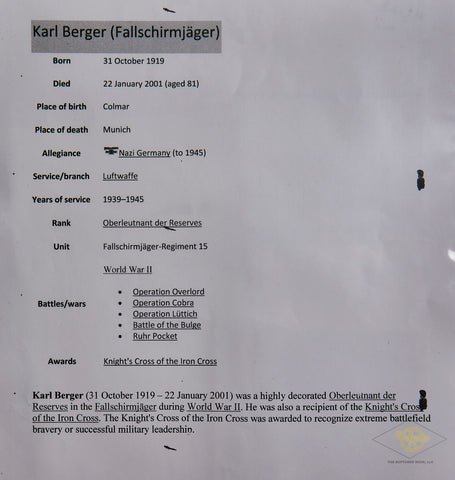 German WWII Signed Photo of Knights Cross Winner Karl Berger — image 2