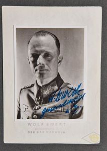 German WWII Signed Photo of Army General Wolf Ewert a Knight's Cross of the Iron Cross Winner