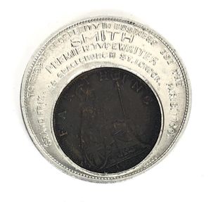 Smith Premier Typewriter Good Luck Encased 1902 Farthing Coin Token Badge