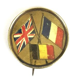 WW1 United We Stand Britain France Belgium flags patriotic fundraising badge