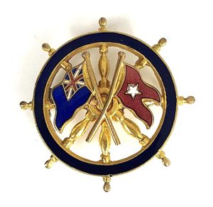 White Star Line Crossed Blue Ensign Flags ships wheel badge circa 1902