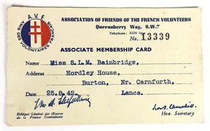 Association Of Friends Of The French Volunteers 1942 Free French membership card