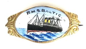 R.M.S. Baltic White Star Line hand painted enamel picture badge