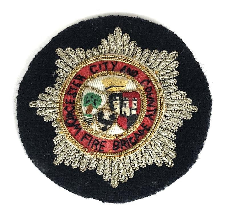 Worcester City and County Fire Brigade Officers bullion cloth cap badge