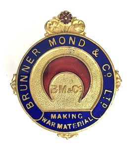 WW1 Brunner Mond & Co Ltd on war service badge Northwich Cheshire