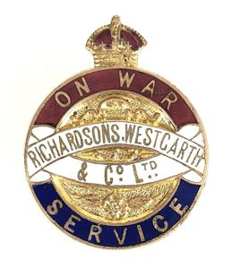 Richardsons Westgarth & Co Ltd On War Service Badge Ships Engines Hartlepool