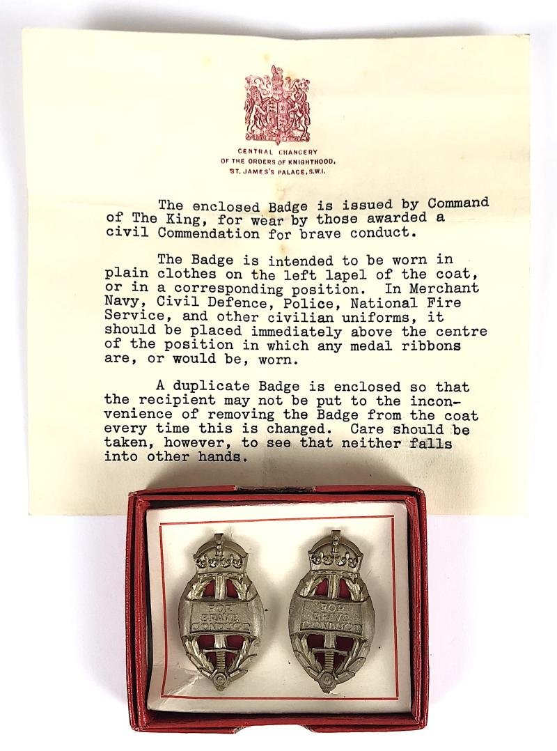 King's Commendation for Brave Conduct plastic economy badges in Box of Issue
