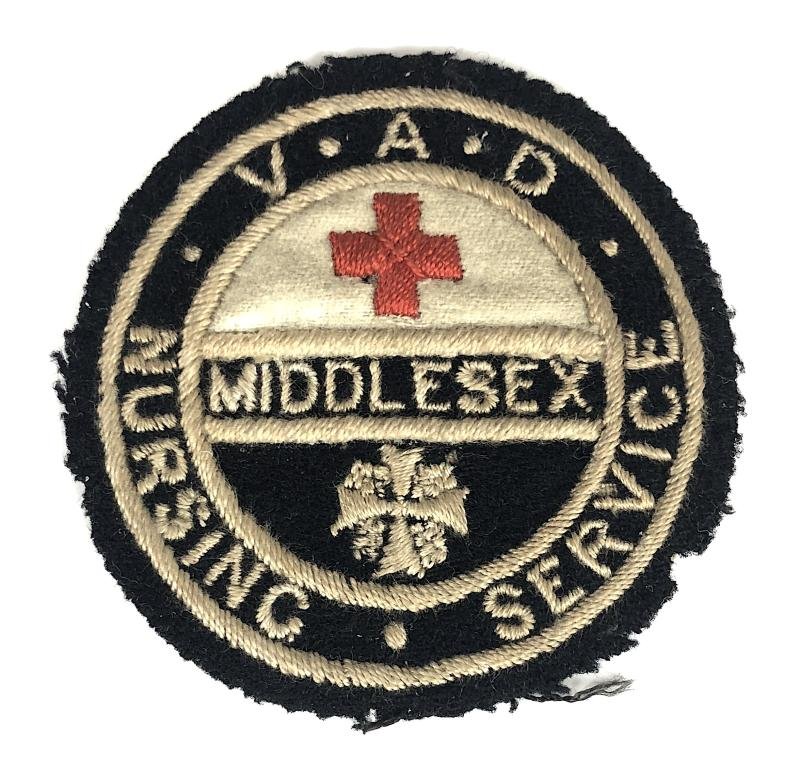 WW1 BRCS & Order of St John VAD MIDDLESEX NURSING Service cloth badge