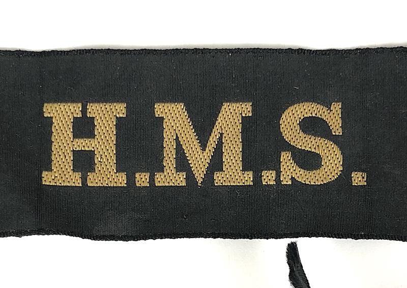 WW2 Royal Navy H.M.S. cap tally ribbon badge