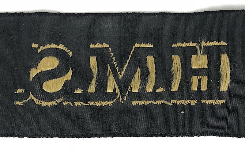 WW2 Royal Navy H.M.S. cap tally ribbon badge