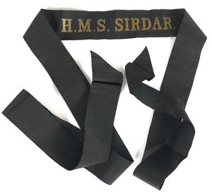 Royal Navy H.M.S. Sirdar cap tally silk ribbon badge 123mm.