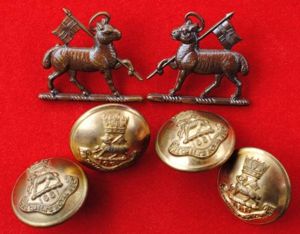 West Surreys Officer Bronze Collar Dogs and 4 Brass  Buttons
