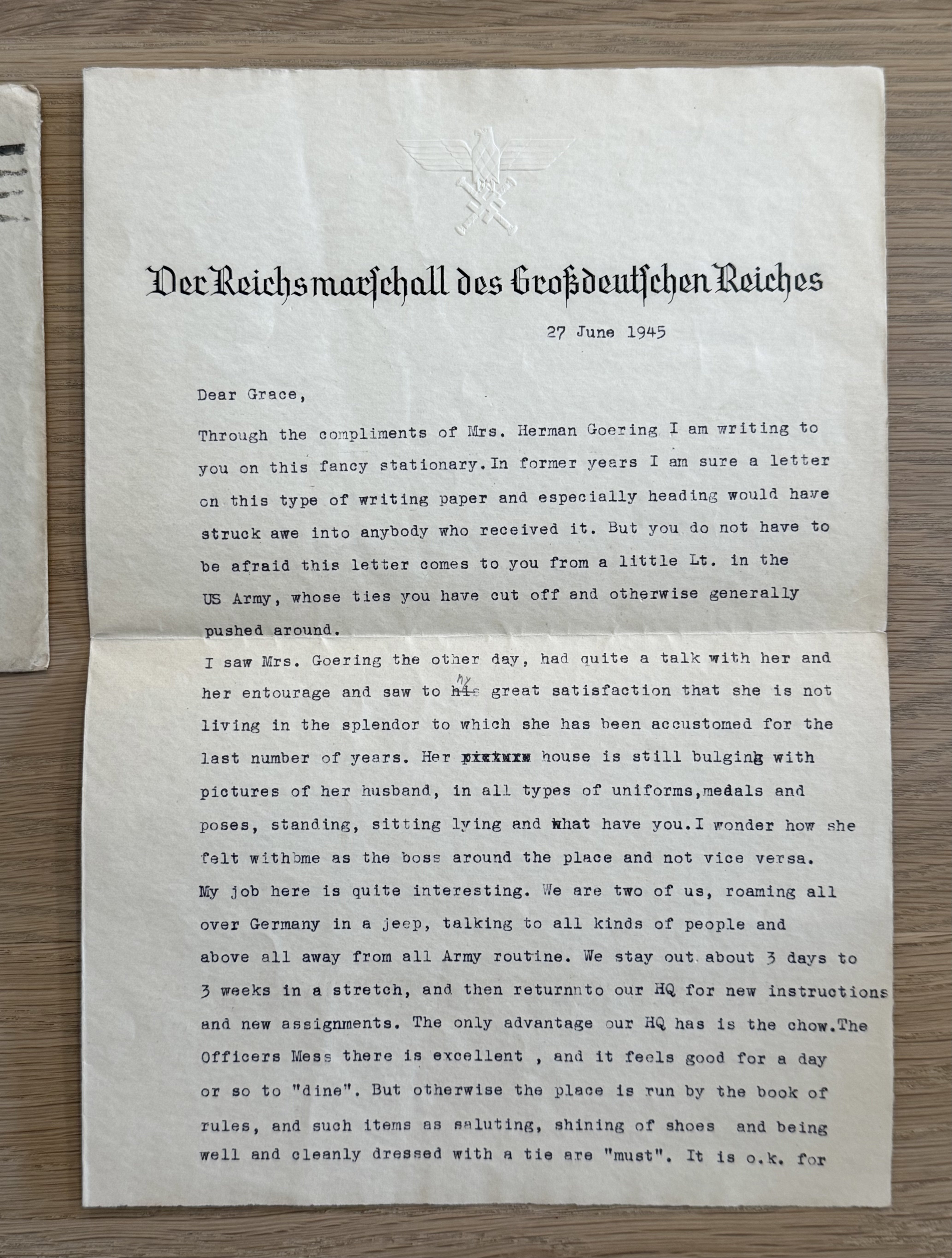 US VET Letter Home on REICHSMARSCHALL Goering Stationary