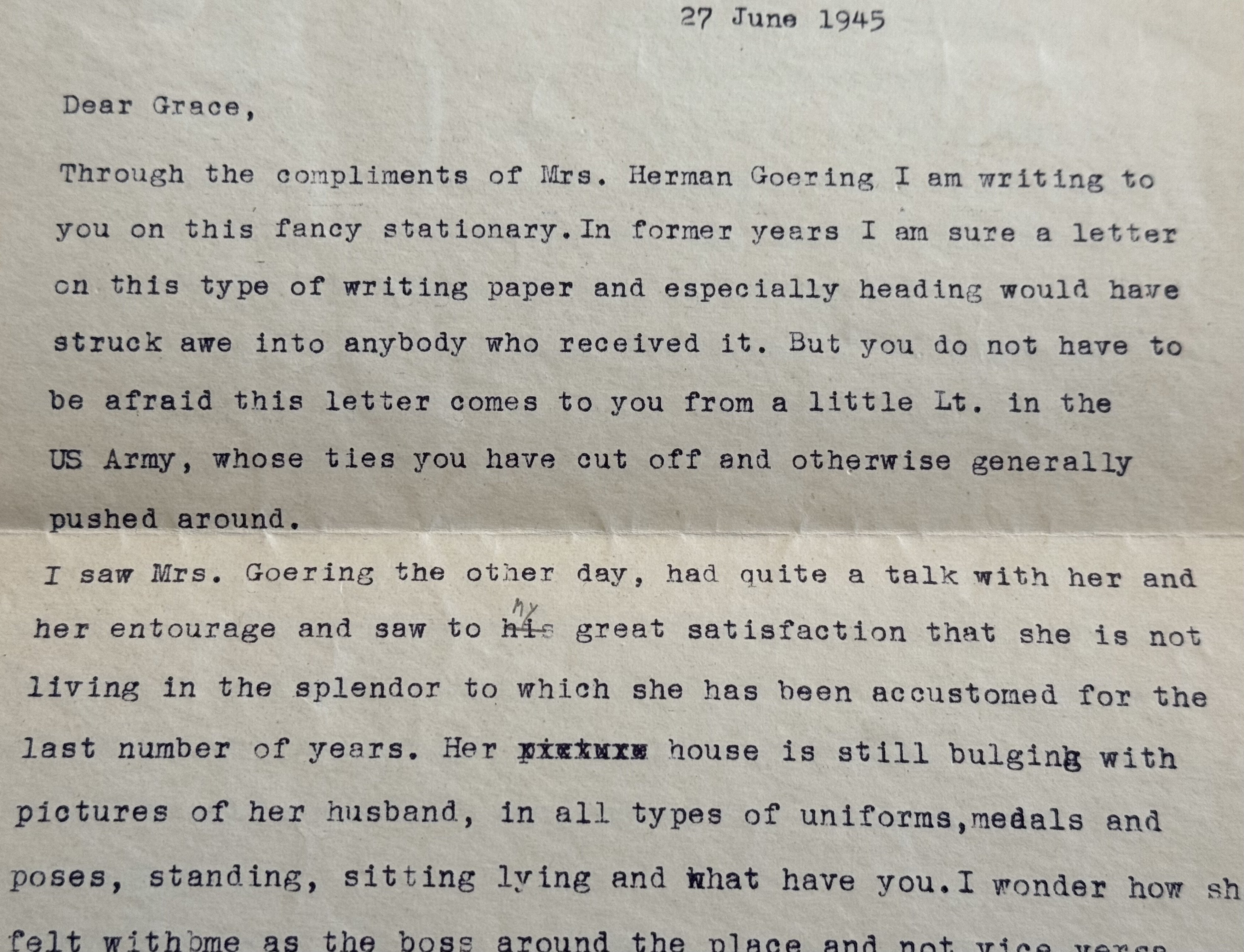 US VET Letter Home on REICHSMARSCHALL Goering Stationary