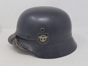 Sharp, Beaded Luftschutz Polizei M35 Helmet, Bordered Decals.