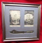  French WWI Reims Framed Trench Art Letter Opener & Cathedral Postcards