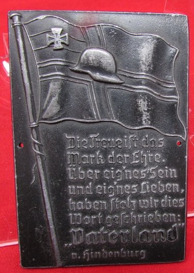  German Post WWI Veteran Commemorative Plaque, Hindenburg Quote — image 2