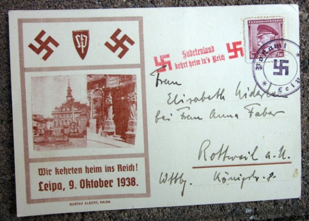  German WWII Postcard, Sudentenland 1938, Liepa Czechoslovakia — image 2