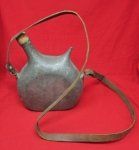  French WWI Metal Canteen, & Leather Shoulder Strap
