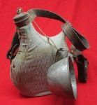  French WWI Canteen & Cup, Blue Corduroy Cover, Leather Strap