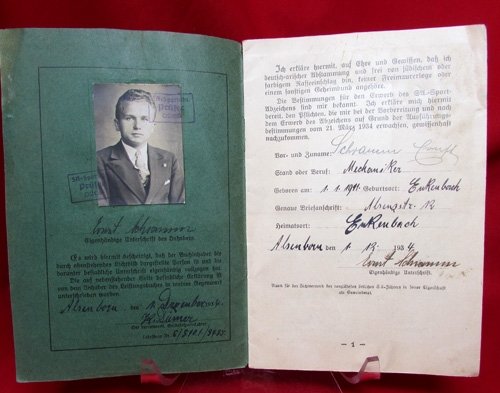  German WWII SA Leistungsbuch, 1934, Gruppe Kurpfalz, Photo — image 3