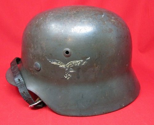  German WWII M1935 Double Decal Luftwaffe Helmet, Unit Marked Liner — image 3