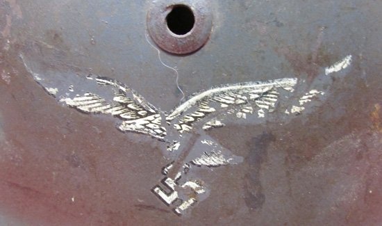  German WWII M1935 Double Decal Luftwaffe Helmet, Unit Marked Liner — image 4