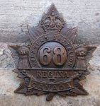  Canadian WWI 68th Bn Cap Badge, R.J. Inglis Marked