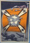 German WWII Patriotic Postcard, Gottfried Klein Flag Series, Luftwaffe Flieger Standarte, Bomber Units