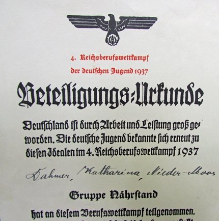  German WWII Hitler Youth Award Document, 1937 — image 3