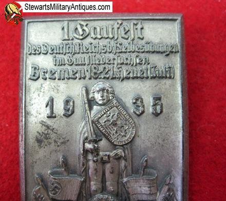  German WWII Niedersachsen 1935 Gaufest Tinnie, DRL Badge — image 4
