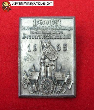  German WWII Niedersachsen 1935 Gaufest Tinnie, DRL Badge — image 5