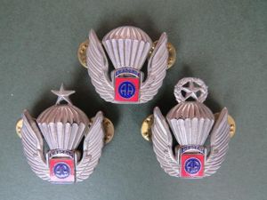 USA Army 82nd Airborne Division Basic, Senior & Master Freefall Parachute Wings