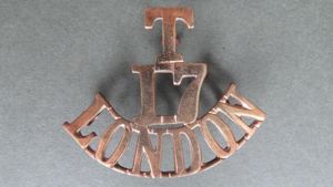 British Army 17th 'LONDON' (County of London ) Territorial Battalion (Poplar & Stepney Rifles) Shoulder Title