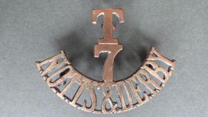 British Army 7th The Sherwood Foresters (Nottinghamshire & Derbyshire Regiment) Territorial (Robin Hood) Battalion Shoulder Title