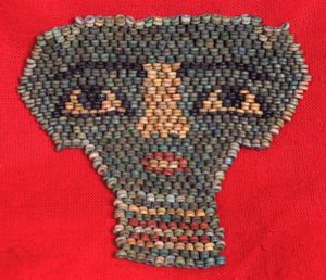 A Stunningly Beautiful, Original, 300 to 500 bc, Egyptian Tomb Mummy Mask With False Beard, Egyptian Blue Glazed Faience Beads, From, Just Prior and into The Ptolemaic Dynasty