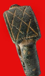 A Superb Ancient Greek Bronze Scholar's Tablet Ring From The Time of Alexander the Great Circa 340 BC. Engraved With Symbolic Crosshatching Of Stylized Pre-Euclidean Geometry, And In The Proportions of A Greek Stele. From the Greek στήλη