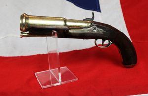 Simply Fabulous, Incredibly Rare 'Queen Anne' 18th Century Hand Held, Military Grenade & Mortar Launcher 'Cohorn' Pistol, A Huge Cannon Barrelled Blunderbuss. An Incredibly Impressive Unique Blunderbuss of The American French & Indian War & Revolution