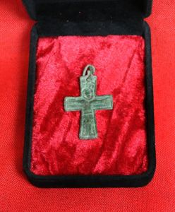 A Beautifully Detailed Early Christian, Ancient Roman Crucifix, Byzantine Empire, 8th to 9th century, Circa 1300 to 1200 Years Old. with Original Ring Mount