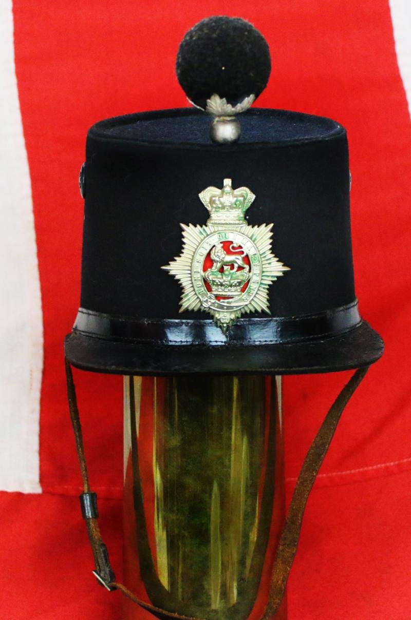 A Superb & Excellent Condition Mid Victorian Infantry Shako Service Cap, Pierced Centre, Double Crowned, With Lion Centre. General Service Shako Helmet Plate & And Rarely, Complete & Original, Leather Chin Strap