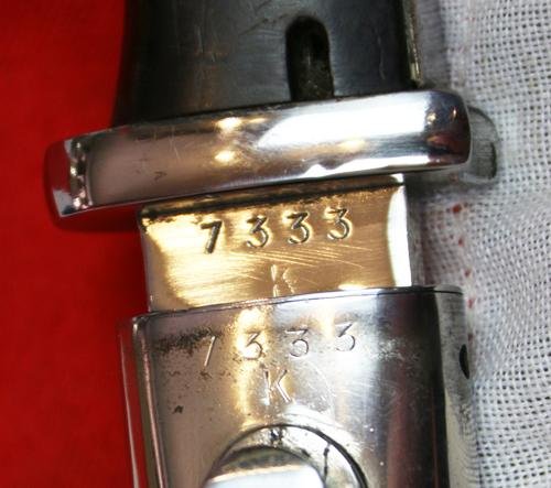 A Superb K98 Mauser Combat Bayonet. Early to Pre War Manufacture 1939 By Coppel GmbH. Matching Bayonet & Nickel Plated Scabbard.