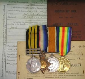 A.G.S SOMALILAND 1902-04 & JIDBALLI & 1914-15 TRIO, HAMPSHIRE REGIMENT & DEVON REGIMENT, WITH ORIGINAL PAYBOOK & DISCHARGE DOCUMENTS