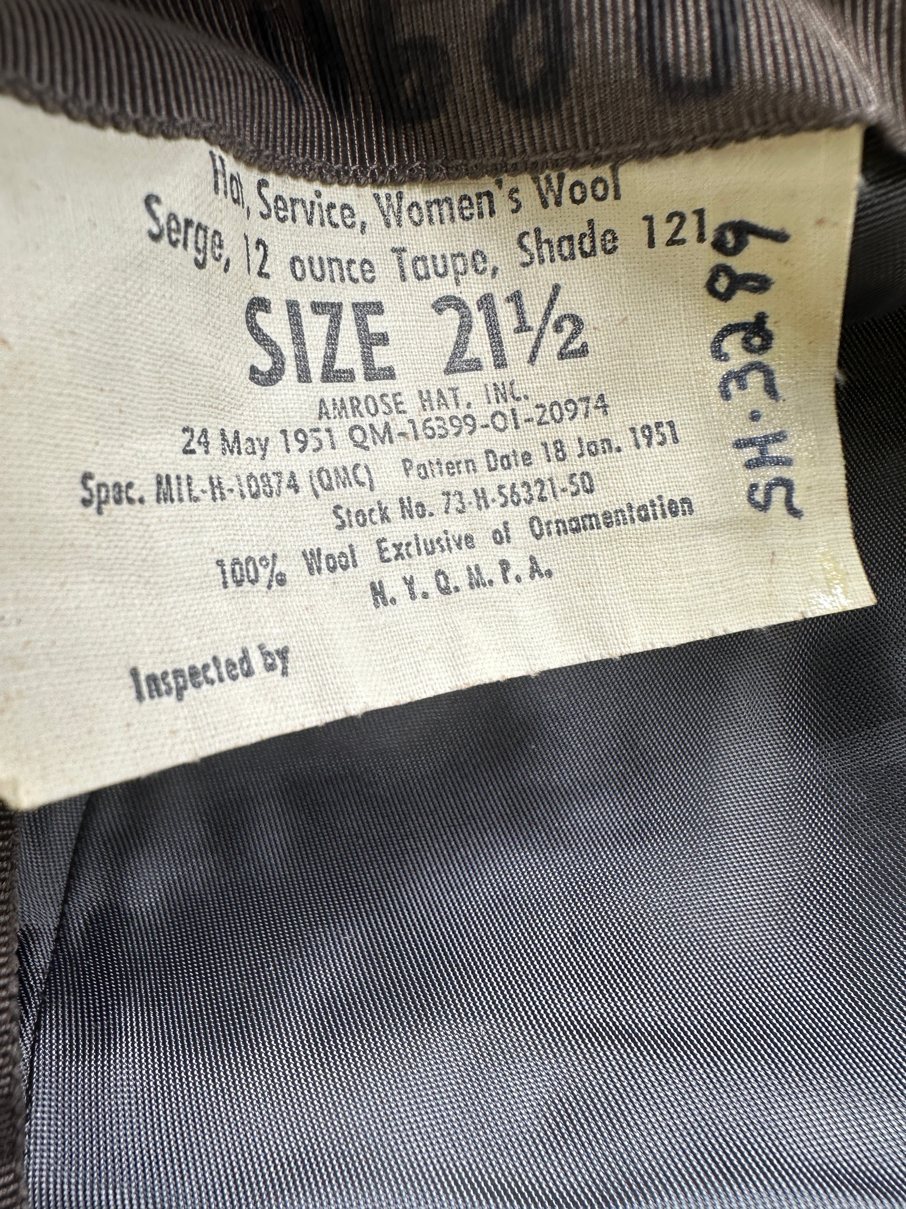 KOREAN WAR ERA WAC VISOR CAP 21 1/2 — image 2