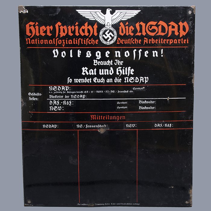 WIB4 Exceptionally nice 'Hier spricht die NSDAP' enameled sign