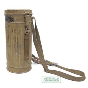 TOA90 Tan camouflaged military issue gas mask canister with mask and carrying straps
