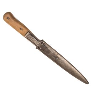 SJA16 Wooden handled fighting knife with spring loaded scabbard clip