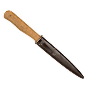 SJA15 Wooden handled fighting knife with spring loaded scabbard clip