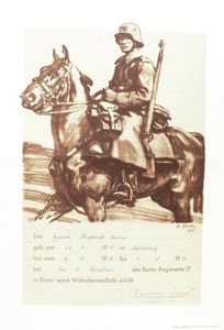 FA004 Poster sized certificate of service for a Heer Gefreiter in Reiter-Regiment 17