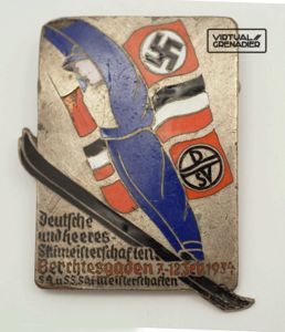 Enameled pin for ski competition between SA and SS