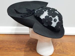 Black Wide Brim Hat with Mesh and Rhinestones